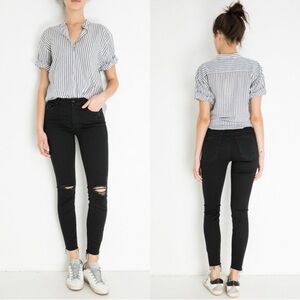 MOTHER Looker Ankle Fray Jeans Guilty As Sin Distressed Washed Black